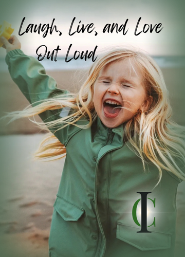 A girl on the beach as she Laughs, Lives, and Loves out loud with her arms out and screams of joy with her mouth open wide. Reminding you to LOL and how through Cawareness you can be a kid again, before the roles, expectations, and labels.